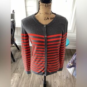Merona Gray and Red Striped Button-Front Cardigan